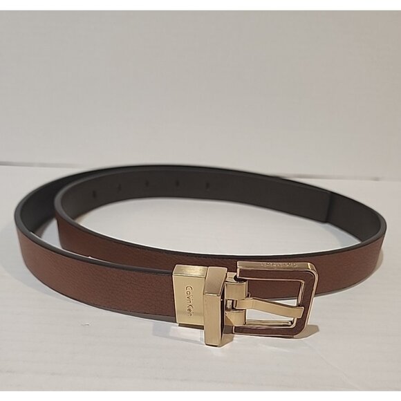 sz M  CALVIN KLEIN unisex Womens mens reversible Belt brown chocolate gold color - Picture 1 of 7
